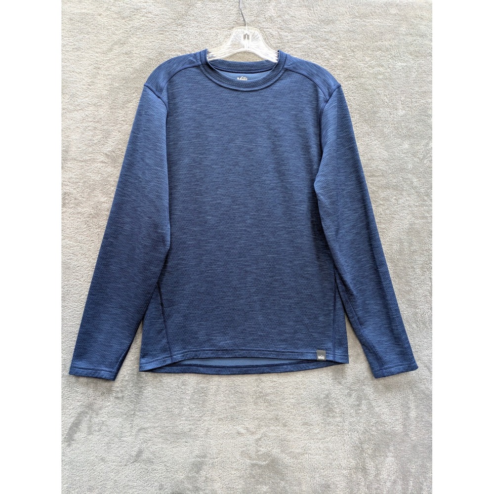 Gorpcore REI Co-op Base Layer Shirt Mens Small Blue Grid Fleece Long Sleeve